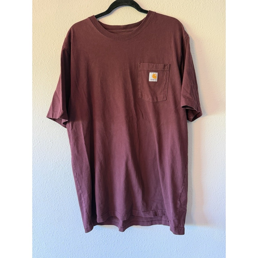 Carhartt Loose Fit Pocket T-Shirt L Long Maroon K87 Workwear Heavyweight
